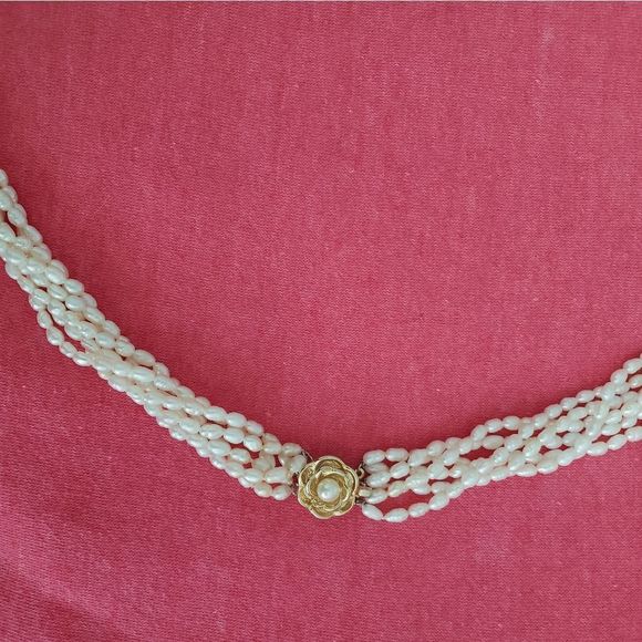 GORGEOUS Freshwater Pearl Necklace SIX Strands Hidden Flower Box Clasp - Picture 3 of 7